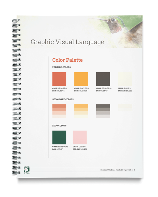 style guide showing color palette and graphic visual language