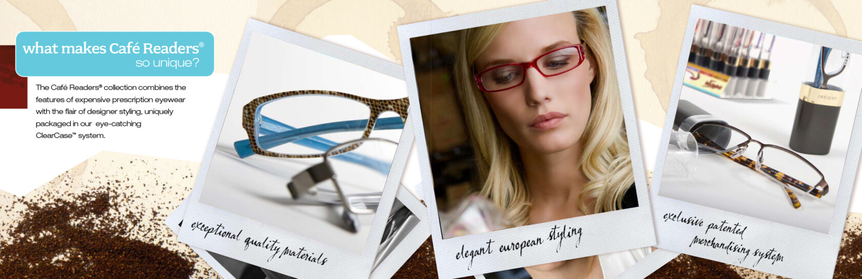 brochure highlighting uniqueness of eye glasses