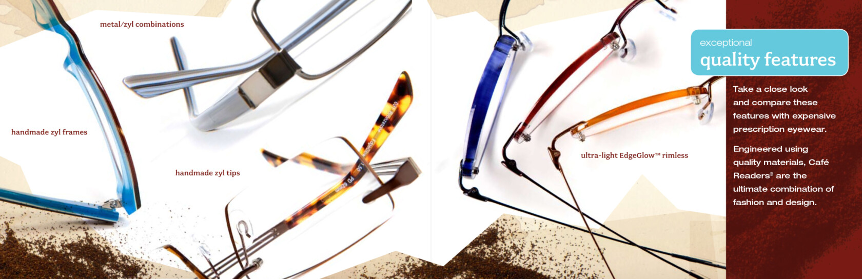 features in sales brochure for eye glasses