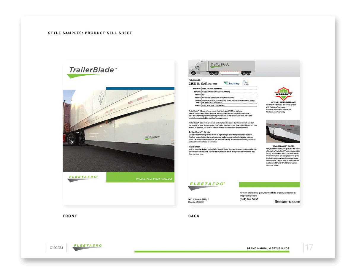 product sell sheet front and back